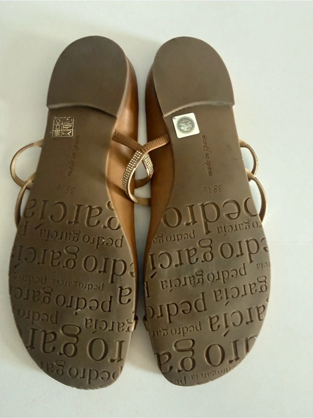 Pedro Garcia Brown Sandal with Gold Rhinestone Straps size 8